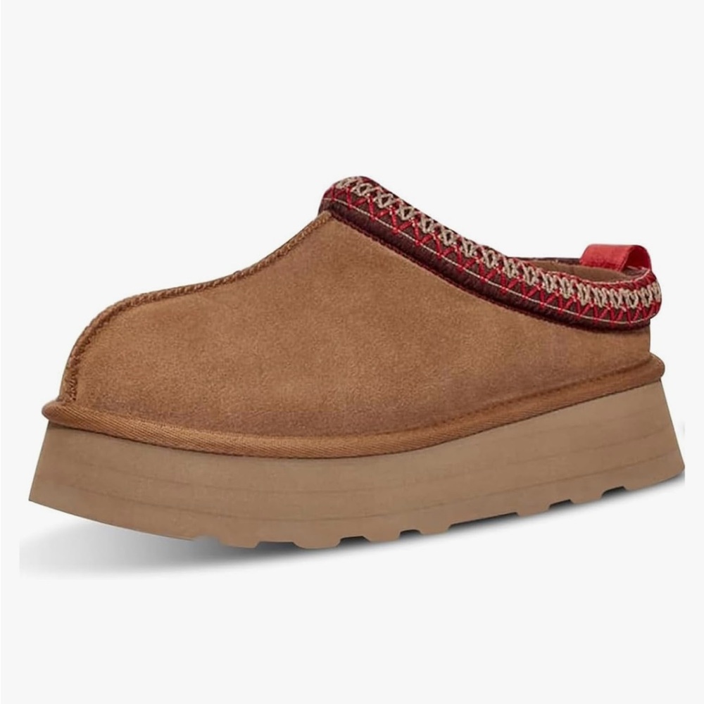 Women’s Platform Fluffy Slippers, Tasman Dupe Size 7 Chestnut